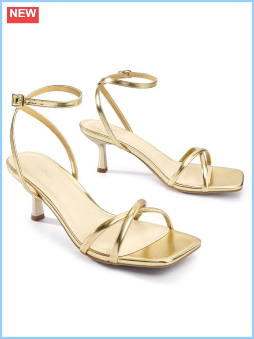 Ankis Women Strappy Kitten Heels Square Toe Low Heel Dress Sandals